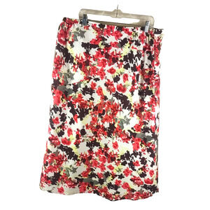 Cato Women's Skirt Size 18/ 20 Red White Floral Print Midi Linen Blend Lined